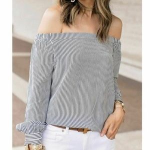 NWT cabi Brigitte Striped Silk blouse.